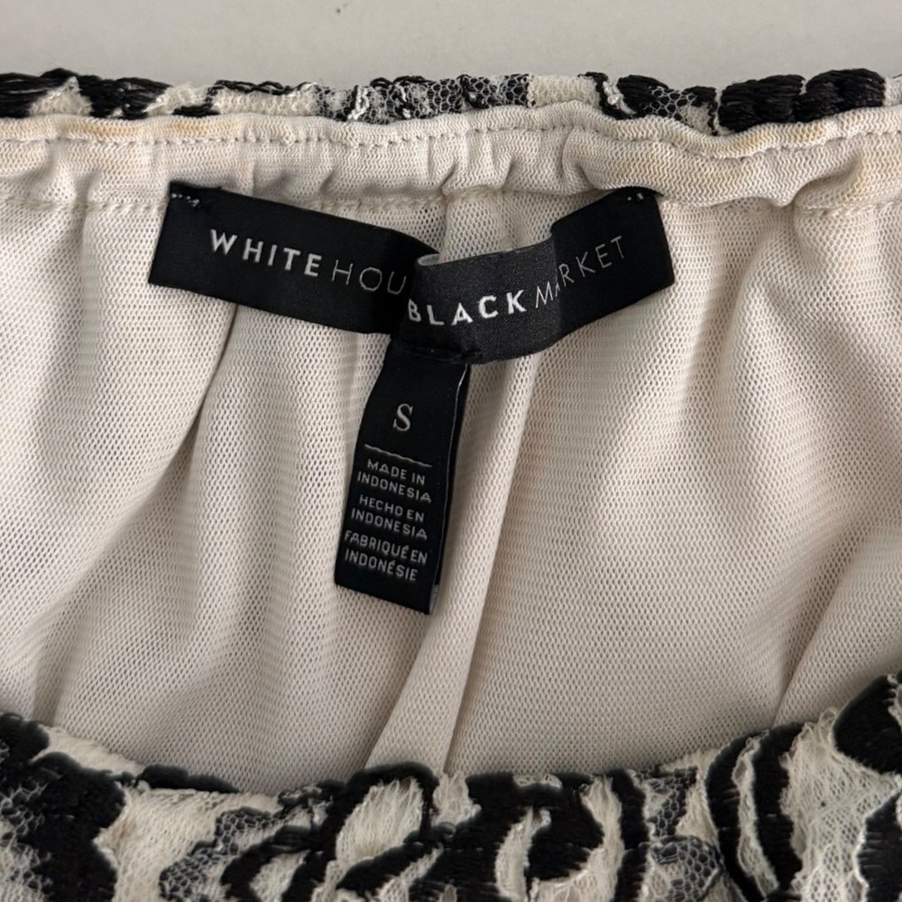 White House Black Market Black Lace Off Shoulder Blouse Cream Floral S - Picture 6 of 10
